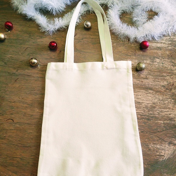 NEW CANVAS TOTE BAG, GROCERY BAG, MERRY CHRISTMAS PLAID PRINT TREES 12" X 14" - Picture 3 of 6